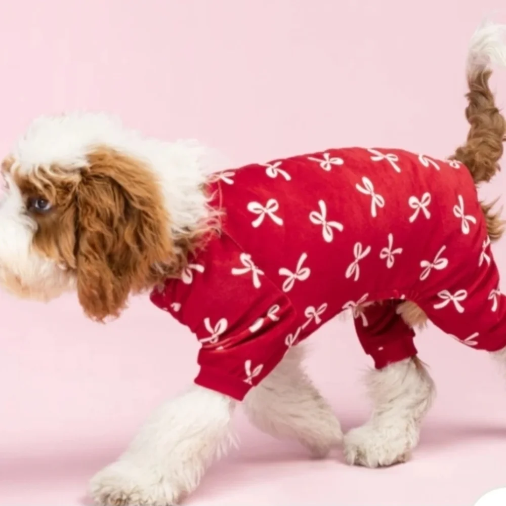 Fitwarm Red Dog Pajamas with White Bows Size M